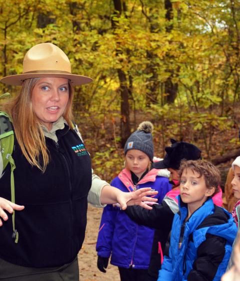 Indiana DNR staff leads children on a field trip