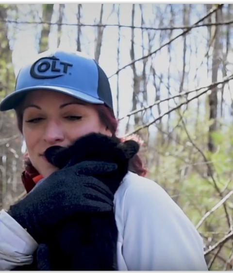 Bear cub and member of tagging project