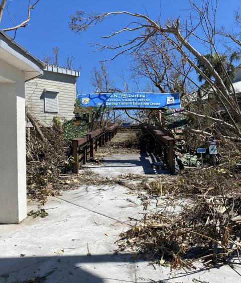 Hurricane damage at the entrance of Ding Darling NWR