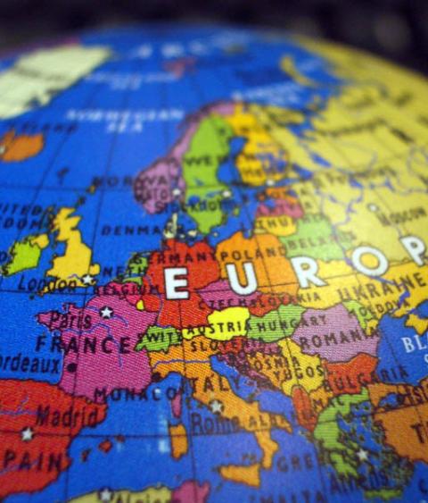 Europe viewed on a globe
