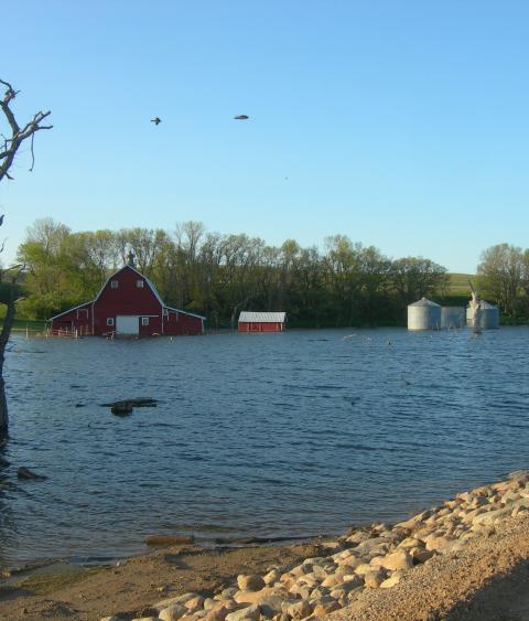 Flooded farm property in South Dakota