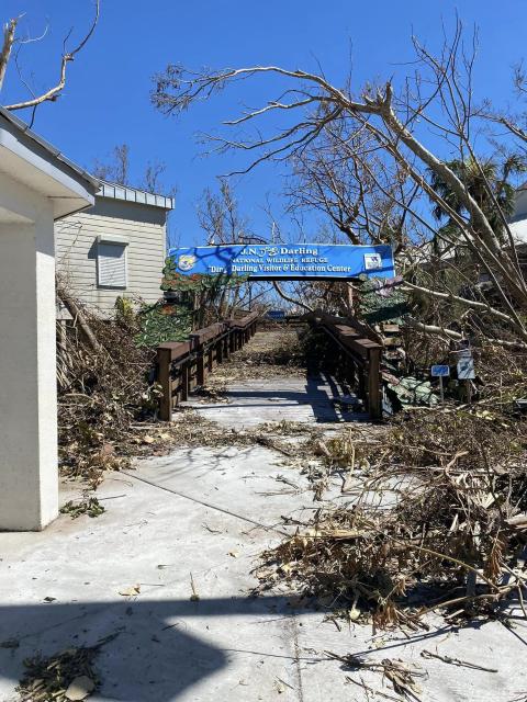 Hurricane damage at the entrance of Ding Darling NWR