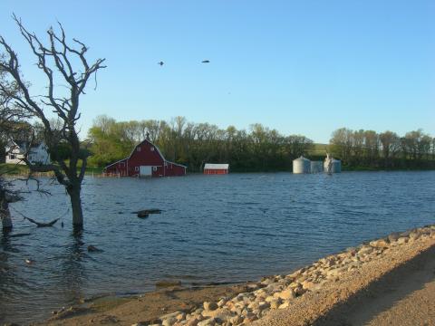 Flooded farm property in South Dakota