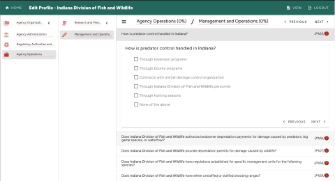 Screen capture of the Outdoor Agency Profiler user interface