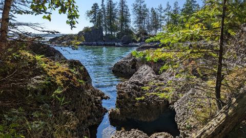 A rocky shoreline near Sault Ste. Marie Michigan. 