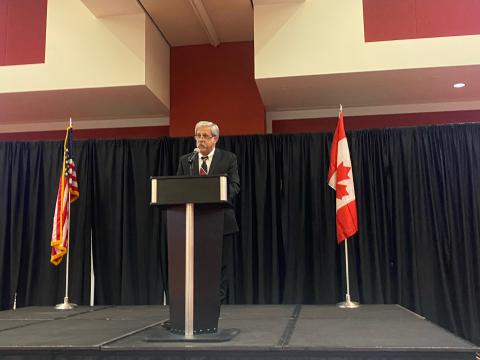 Steve Williams delivering opening remarks at 87th North American Conference